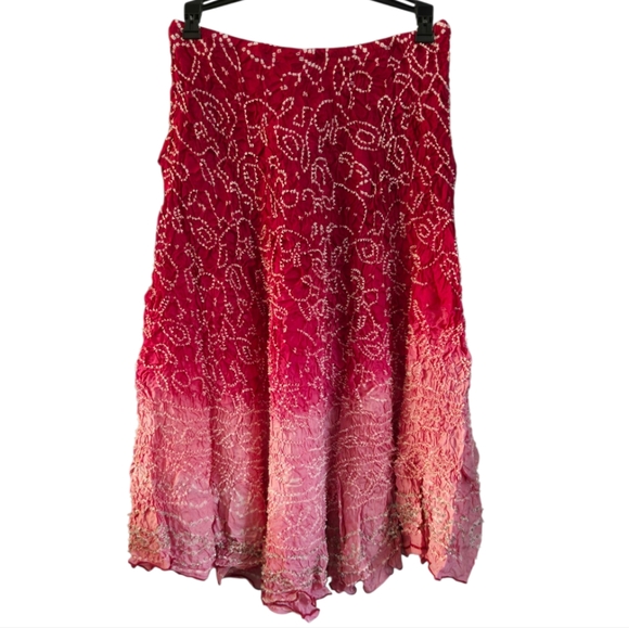 Chaudry Dresses & Skirts - Women's Chaudry Pink White Bandhani Silk Ombre Maxi Skirt. Small